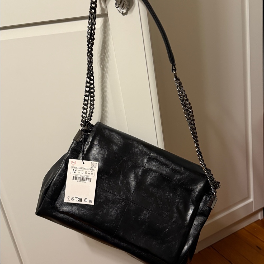 New with Tags Black Leather Shoulder Bag